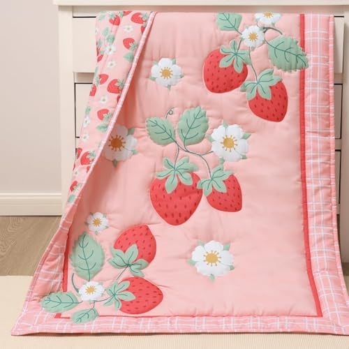 The Peanutshell Strawberry Sweet 3-Piece Baby Girl Crib Bedding Set – Pink - Image 5