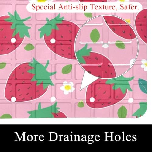 Bathtub Mat Non Slip 26.8x15.1In, Strawberries Daisy Bath Mat - Image 2