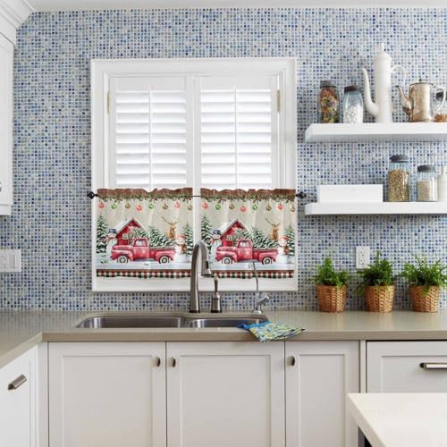 Christmas Kitchen Curtains and Valances Set, Farm Red Truck Window Treatments - Image 5