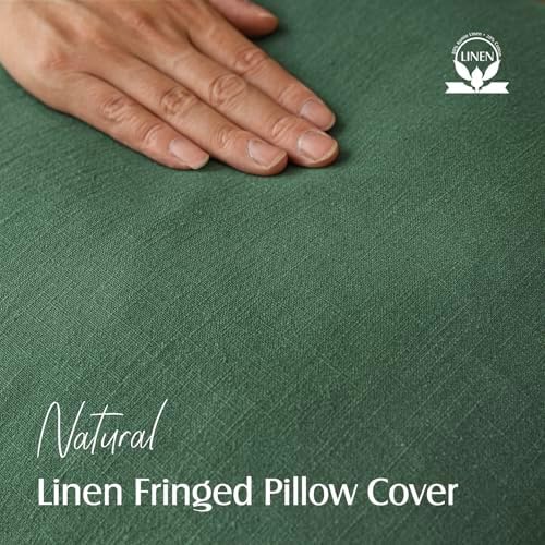 Foindtower Decorative Linen Fringe Throw Pillow Covers 20×20 Pine Green - Image 2