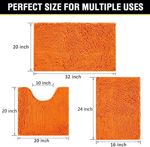 Bathroom Rugs Chenille 3-Piece Extra Soft and Absorbent Shag Bathroom Rugs - Image 2