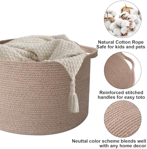 90L Extra Large Blanket Basket, Woven Rope Laundry Basket-Brown - Image 3