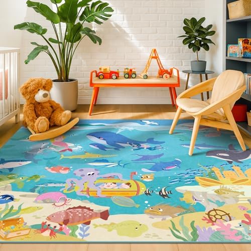 Blue Ocean Themed Rug for Kids Room – 5x8 Underwater Area Rug - Image 5