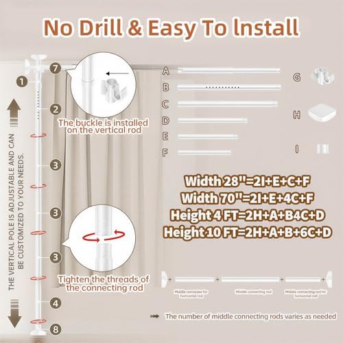 Room Divider No Drilling Curtain Rod Wall Divider - Image 5
