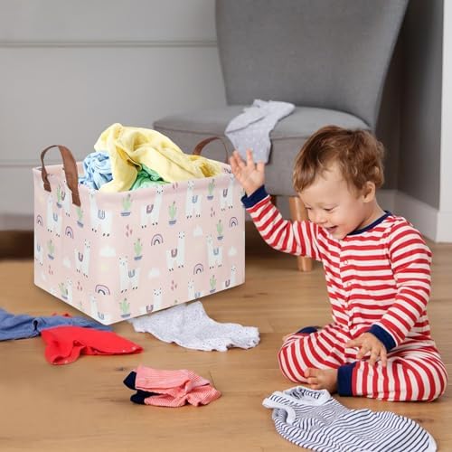 FXOLCSHE Rectangular Pink Alpaca Basket, Collapsible waterproof nursery laundry - Image 4