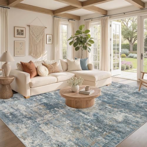 Nakagishi 10x14 Area Rugs Living Room: Washable Abstract Large Neutral Soft Rug - Image 2