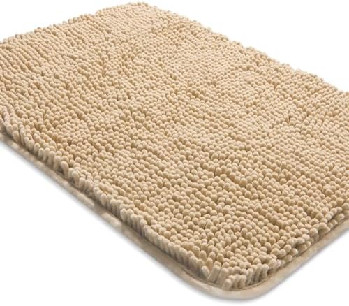Yeaban Chenille Ivory Cream Bathroom Rug 20"x32", Non-Slip Rubber Backing by Yeaban