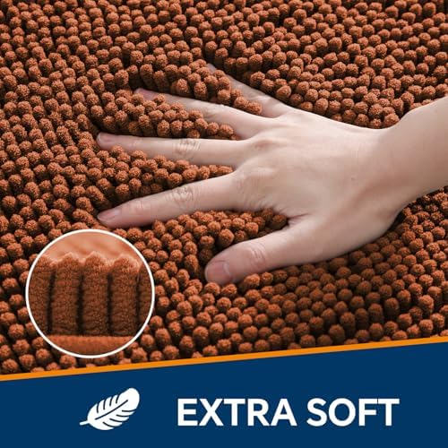 Chenille Bathroom Rug 17"x24" Rust, Non-Slip Plush Bath Mat - Image 3