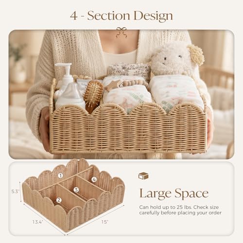Wicker Diaper Caddy Organizer, Nursery Storage Basket - Image 3