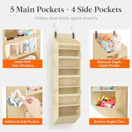 Lifewit 1 Pack Over the Door Organizer, 5 Section Hanging Storage - Image 3