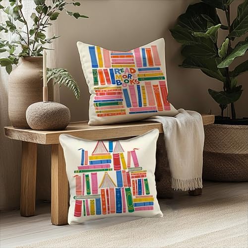Read More Books Pillow Covers 18x18 Set of 2, Book Reading Nook Corner - Image 4