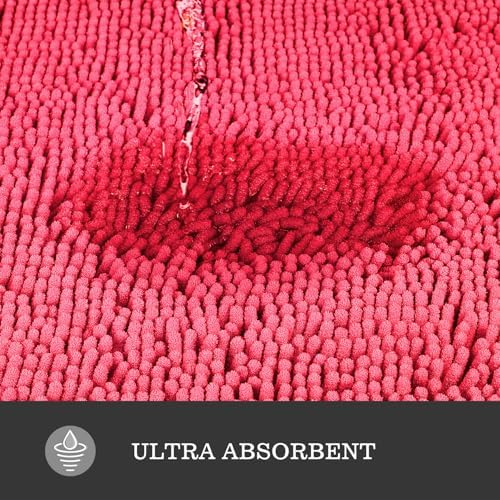 Yeaban Chenille Hot Pink Bathroom Rug 17"x24", Non-Slip Rubber Backing - Image 4