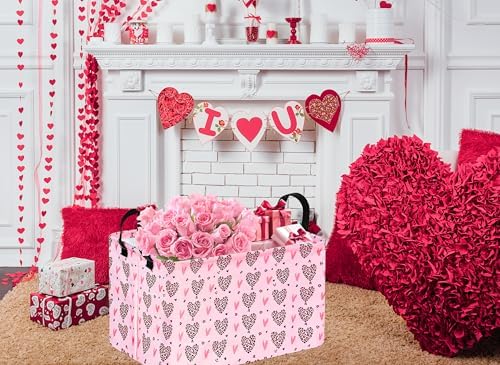 Valentines Basket Rec Heart Print Box Hamper Storage Basket Collapsible - Image 3