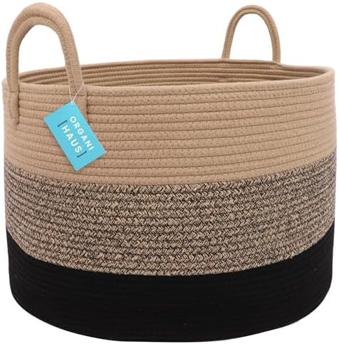 OrganiHaus Round Toy Basket & Blanket Basket, Cotton Rope 20x13" - Image 4