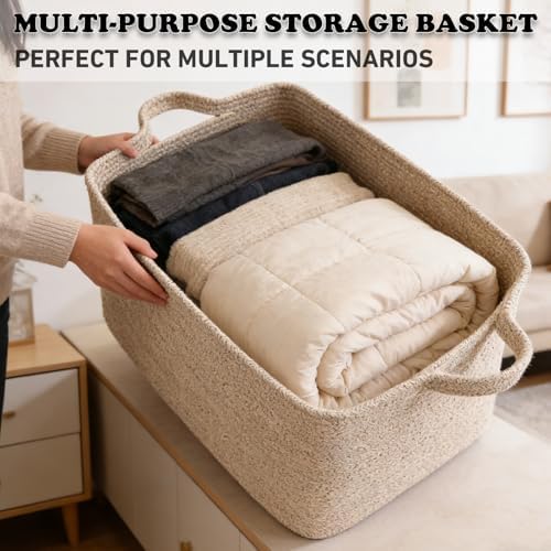 65L Large Laundry Basket with Handles, Woven Blanket Basket - Image 5