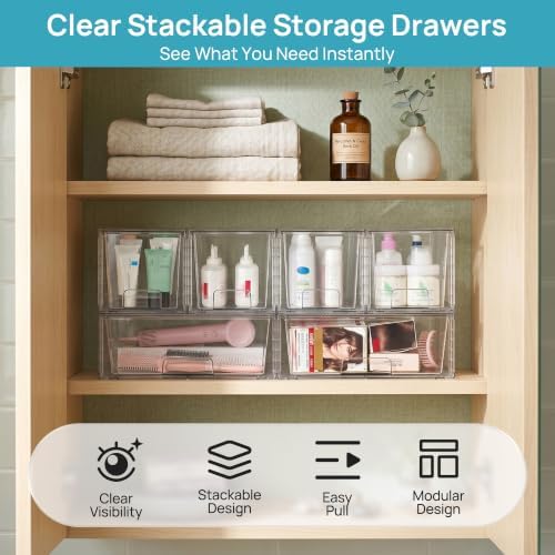 Vtopmart Clear Stackable Storage Drawers, 4 Pack Wide Organizer Set - Image 4