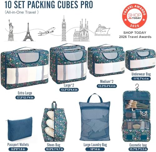Veken 10 Set Packing Cubes for Travel Essentials, Anti-Wrinkle Buckled Suitcase - Image 2