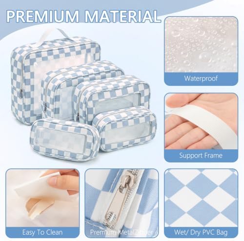 Thinkday 5 Pcs Diaper Bag Organizer Pouch Set Clear Makeup Bag, Sky Blue - Image 3