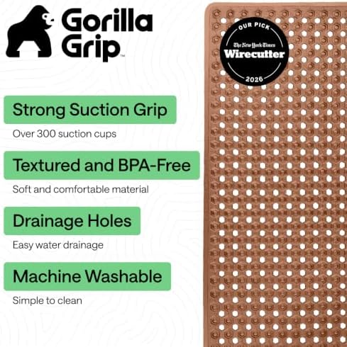 GORILLA GRIP Bath Tub Shower Mat, Bathtub Floor Liner, 35x16 Brown - Image 2