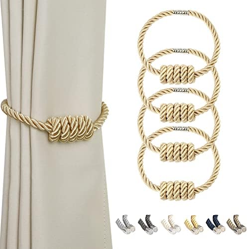 BEL AVENIR Magnetic Curtain Tiebacks 4 Pack Hand-Woven Curtain Ties by BELAVENIR