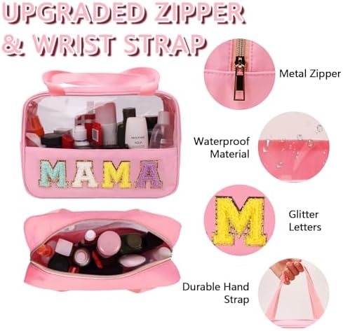 Iqimott Chenille Letter Patch Mama Bag, Preppy Clear Makeup Cosmetic Bag Large - Image 3