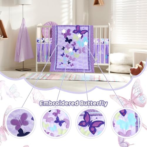 Butterfly Mini Crib Bedding Set, 3 Piece Baby Bedding Set Butterfly, Mini Crib - Image 5