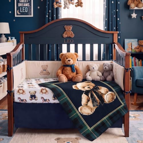 Hahafelt 3 Piece Teddy Bear Tartan Plaid Crib Bedding Set - Image 4