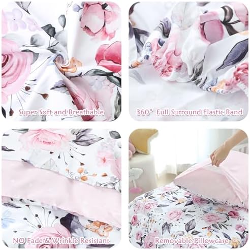 Pea Pod Toddler Bedding Set for Girls, 4 Piece Soft & Breathable Floral Crib - Image 3