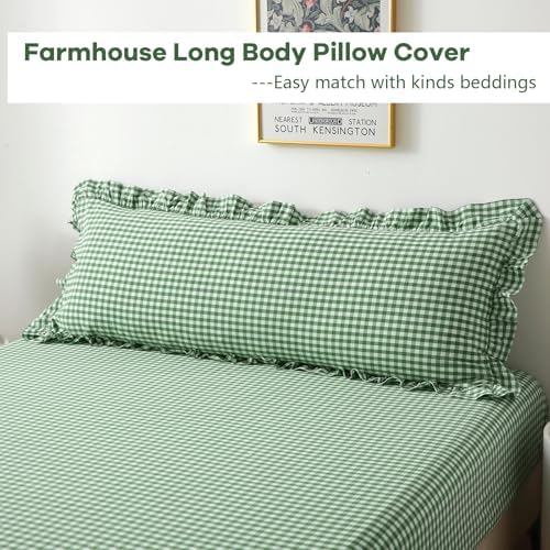Green White Gingham Ruffle Body Pillow Cover 20"x54" - Image 3