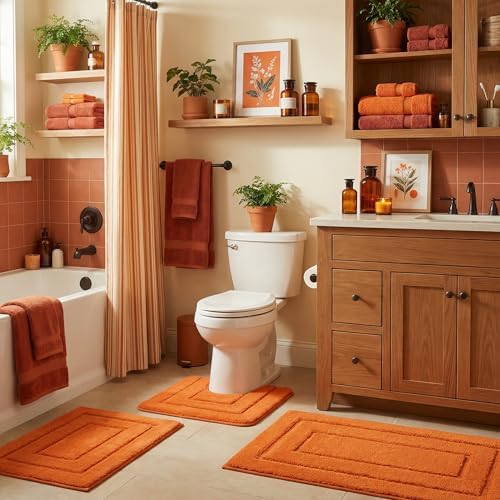 GRANNY SAYS Orange Bathroom Rugs Set 3 Piece, Soft Microfiber Bath Mats by GRANNYSAYS