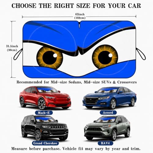 Car Windshield Sun Shade, Universal Fit Midsized Sedan SUV, Monster Blue - Image 5
