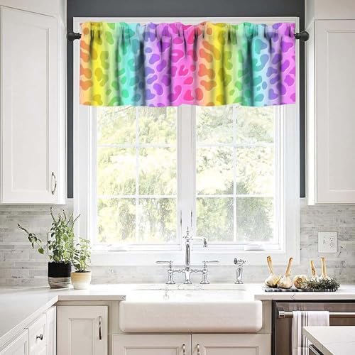 Rainbow Leopard Skin Valance, Colorful Neon Gradient Cheetah Dots Abstract - Image 3