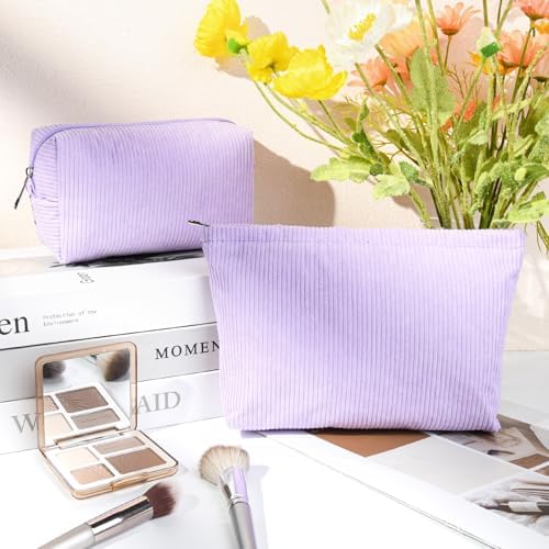SOIDRAM 2 Pcs Corduroy Makeup Bag Large Cosmetic Bag Toiletry Bag Makeup Pouch - Image 2