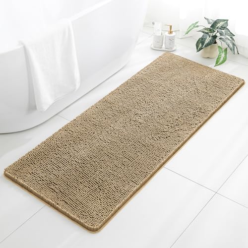 Chenille Bathroom Runner Rug 24"x60" Beige, Plush Bath Mat by Kildoss