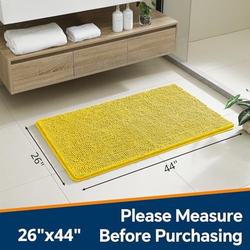 Chenille Bathroom Rug 26"x44" Yellow, Non-Slip Plush Bath Mat - Image 2