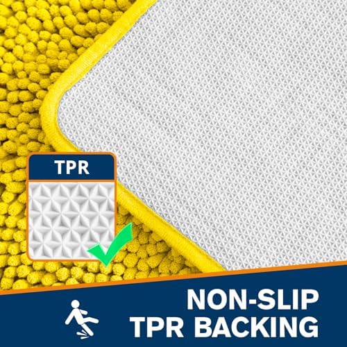 Chenille Bathroom Runner Rug 24"x60" Yellow, Plush Bath Mat - Image 5