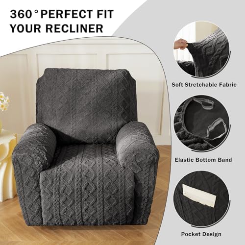 vctops 4 Pieces Recliner Chair Covers, Geometric Jacquard Plush Recliner - Image 4