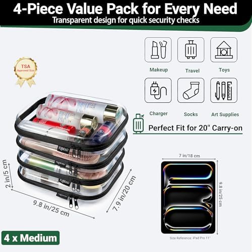 YQBRAO Clear Hard Shell Zipper Cases, 4 Medium Makeup Organizers - Image 4