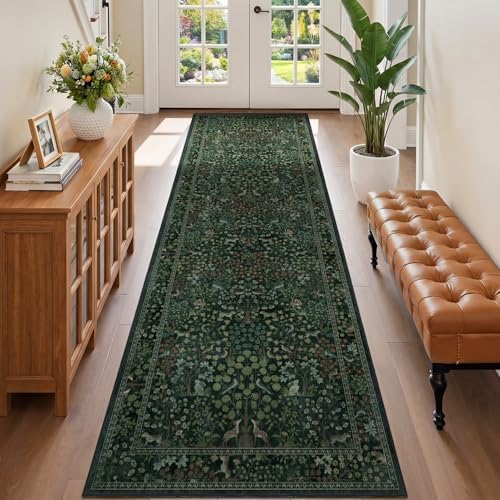 Dark Green Woodland 2.6x8 Runner Rug by Jainmy