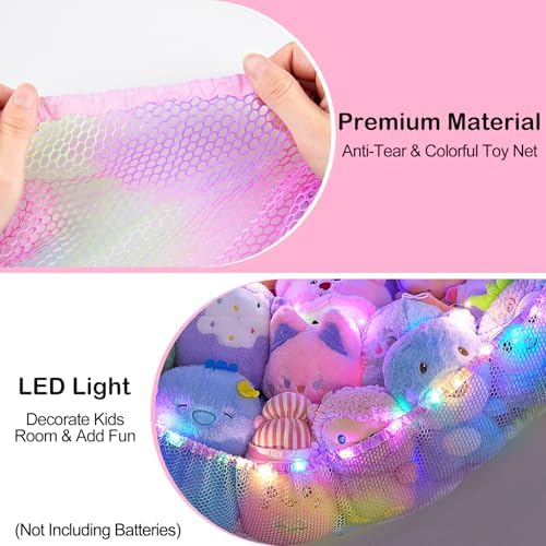 Stuffed Animals Hammock with LED Light Toy Net Room Decor Corner Storage - Image 4