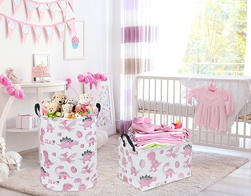 Rectangular Pink Baskets, Dinosaur Basket Cute Storage Basket Organizer - Image 3