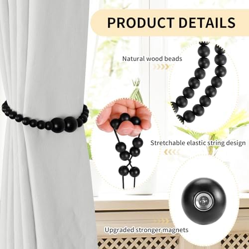 KLOGTSIND Magnetic Curtain Tiebacks, 4 Pack Wood Bead Curtain Holdbacks - Image 5
