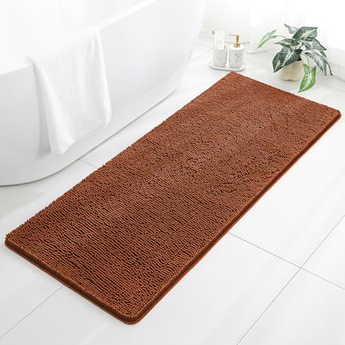 Chenille Bathroom Runner Rug 24"x60" Rust, Plush Bath Mat by Kildoss