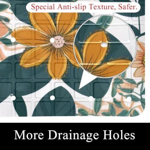 Shower Mat Non Slip, Colorful Flowers Leaves Anti Slip Bath Mat - Image 2