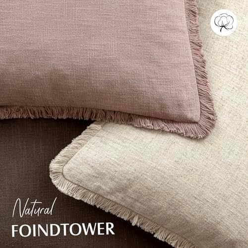 Foindtower Decorative Linen Fringe Throw Pillow Covers 18×18 Dusty Pink - Image 4