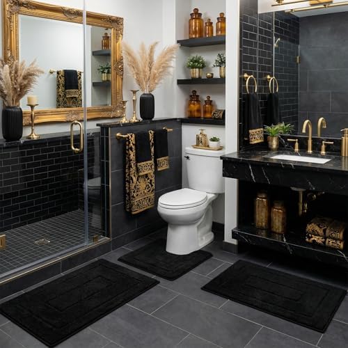 GRANNY SAYS Black Bathroom Rugs Set 3 Piece, Soft Microfiber Bath Mats - Image 4