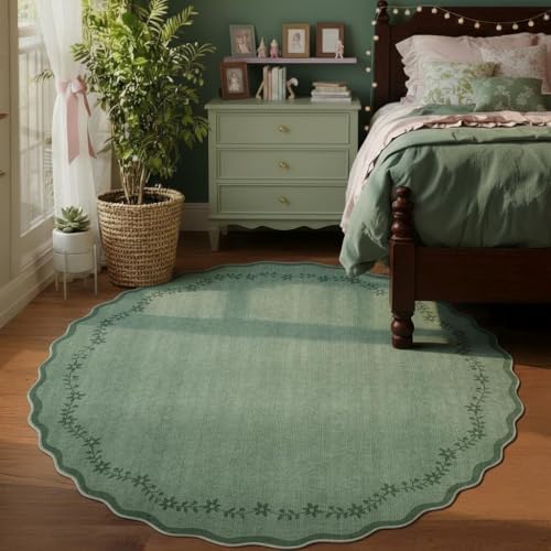 GarveeHome Large Round Rug 8ft Scalloped Washable Circle Living Room Rug - Image 4