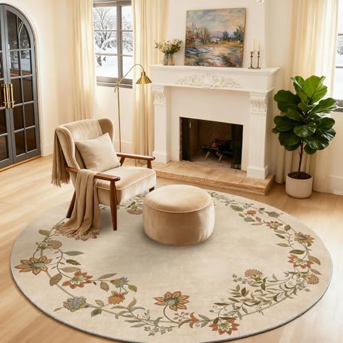 Washable Living Room Area Rug: 4ft Round Bedroom Rug Non Slip Circle Carpet by palohom