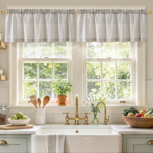 jinchan Linen Boxter Striped Kitchen Valances Taupe Grey 50 x 16 2 Panels by JINCHAN