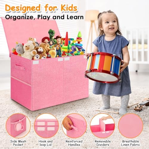 Large Toy Storage Box with Lid Upgraded Toy Chest Organizer with Removable PP - Image 6